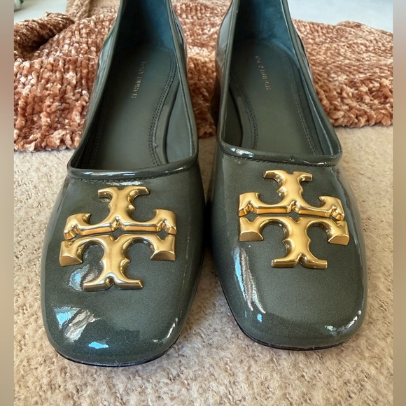 Tory Burch Dark Gray Heels with Gold Emblem - Picture 4 of 7
